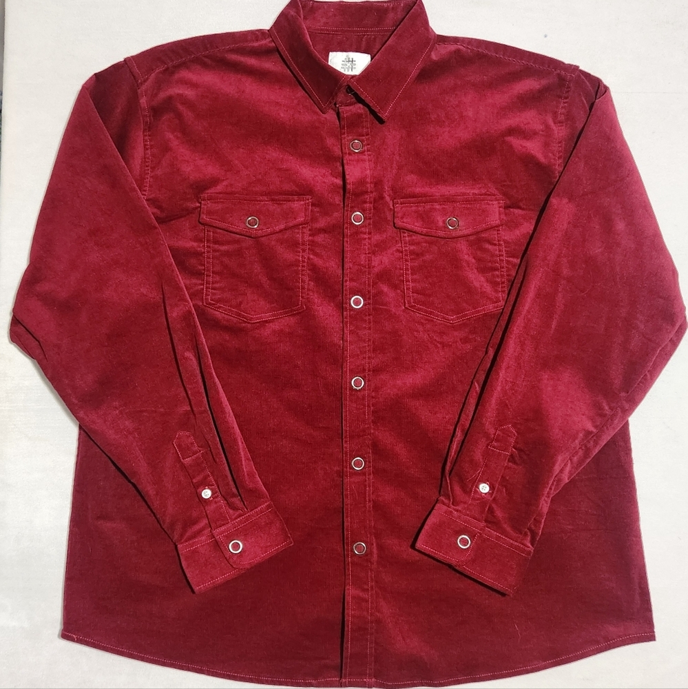 Mocotono Mens XL Corduroy Button Down Shirt Burgundy Red Long Sleeve Shacket